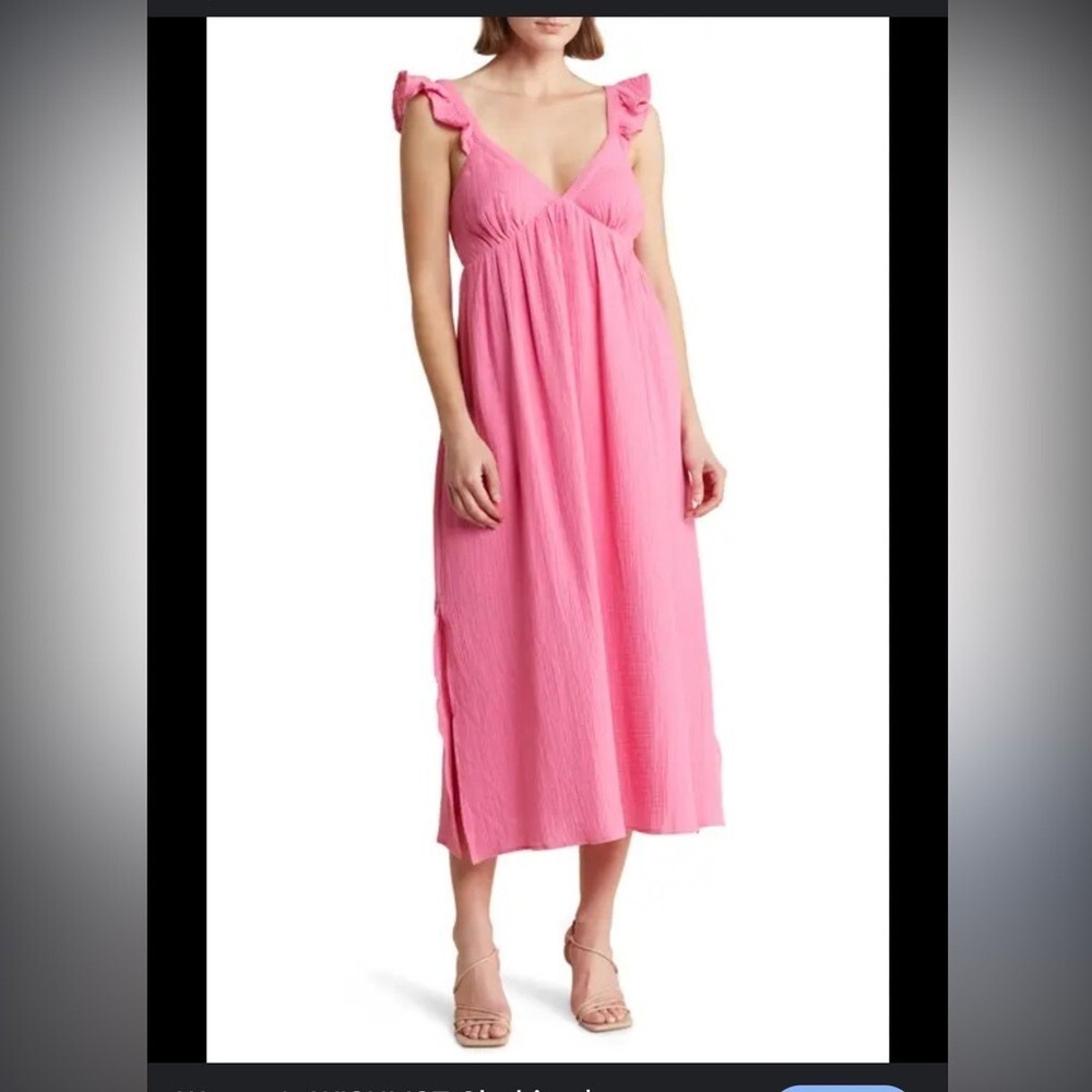 Vici Blu Pepper Ruffle Strap Midi Dress Women Medium Pink NWOT